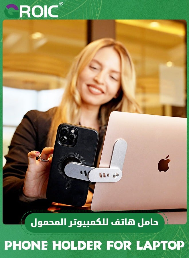 GROIC Laptop Phone Holder, Adjustable Laptop Stand, Foldable Laptop Side Mount Clip, Slim Portable Smartphone Stand, Computer Monitor Expansion Bracket, Magnetic Phone Mount  - Image 4
