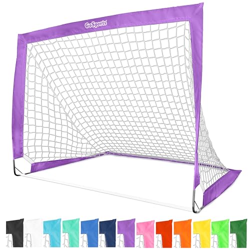GoSports Team Tone 4 ft x 3 ft Portable Soccer Goal for Kids Pop Up Net for Backyard Purple - Image 1