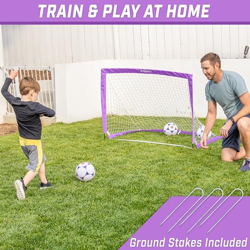 GoSports Team Tone 4 ft x 3 ft Portable Soccer Goal for Kids Pop Up Net for Backyard Purple - Image 3
