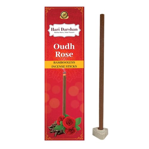 Hari Darshan Bamboo Less Incense Sticks | Oudh | Rose | Shyam Tulsi | Kacha Bela | Kesar Chandan | Agarbatti for Pooja, Meditation & Yoga | Long Lasting Fragrance Dhoop Holder | Pack of 4-120 Sticks - Image 3