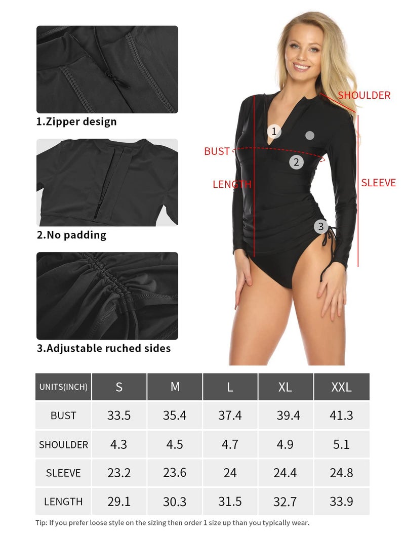 RELLECIGA Women's Black UV Sun Protection Long Sleeve Rashguard Swimsuit Top Size Small - Image 5