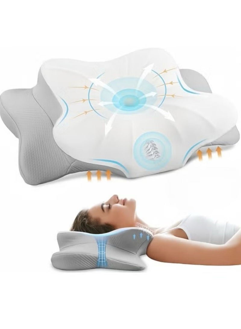 Neck Support Pillow for Sleep - Contour Memory Foam Pillow for Side  Back, and Stomach Sleepers - Ergonomic Cervical Pillow with Machine Washable Pillowcase 63x35x13/10CM  - Image 2