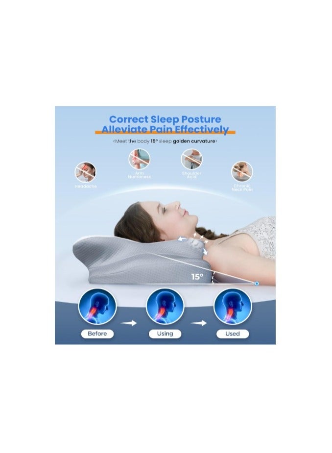 Neck Support Pillow for Sleep - Contour Memory Foam Pillow for Side  Back, and Stomach Sleepers - Ergonomic Cervical Pillow with Machine Washable Pillowcase 63x35x13/10CM  - Image 4