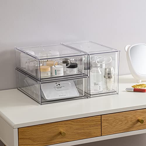 MineSign Stackable Fridge Drawer Pull-Out Bins with Handles 3 Pack Large Clear Food Container with Removable Dividers Refrigerator Storage box Divided Produce Saver for Pantry Kitchen - Image 2