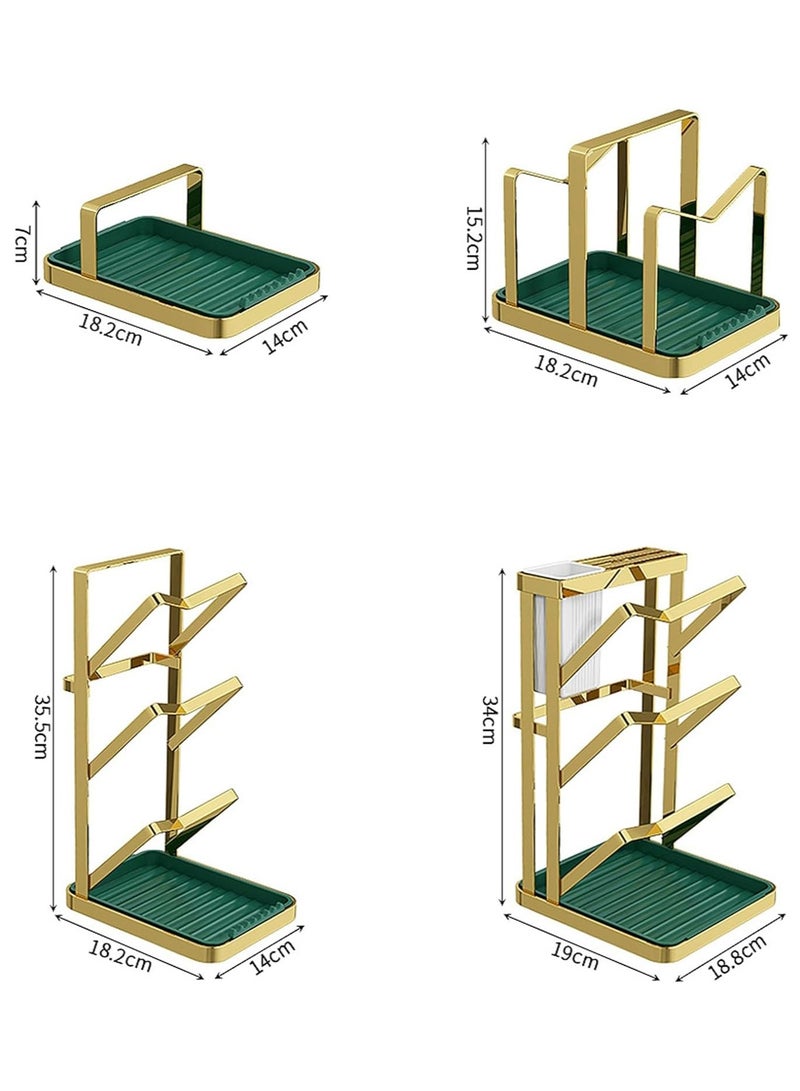 هاي هونور حامل غطاء وعاء مسند الملعقة مع رف أواني صينية التنقيط لموقد المطبخ العلوي ولوح التقطيع ورقة الخبز الذهبية بثلاث طبقات - قابل للتركيب على الحائط، ذهبي - Image 3