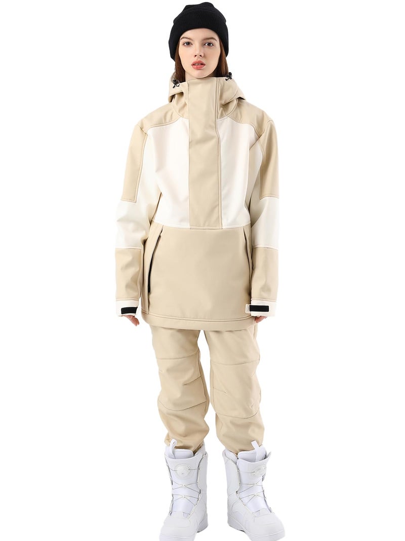 SEARIPE Women Ski Jacket and Pants Set Waterproof Hood Ski Suits Windproof Snowsuits for Winter Sports(T2152,PK+WT,L) - Image 1
