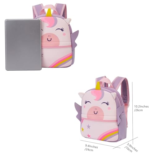 KK CRAFTS Preschool Toddler Backpack with Leash, 3D Cute Cartoon Neoprene Animal Schoolbag for Kids Boys Girls(Baby Unicorn) - Image 3