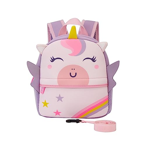 KK CRAFTS Preschool Toddler Backpack with Leash, 3D Cute Cartoon Neoprene Animal Schoolbag for Kids Boys Girls(Baby Unicorn) - Image 1