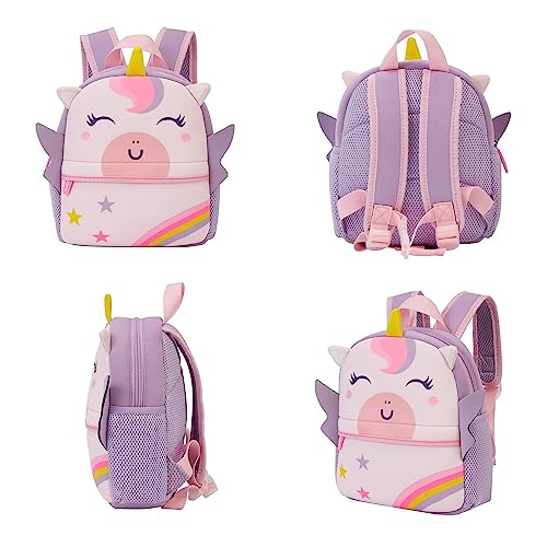 KK CRAFTS Preschool Toddler Backpack with Leash, 3D Cute Cartoon Neoprene Animal Schoolbag for Kids Boys Girls(Baby Unicorn) - Image 2