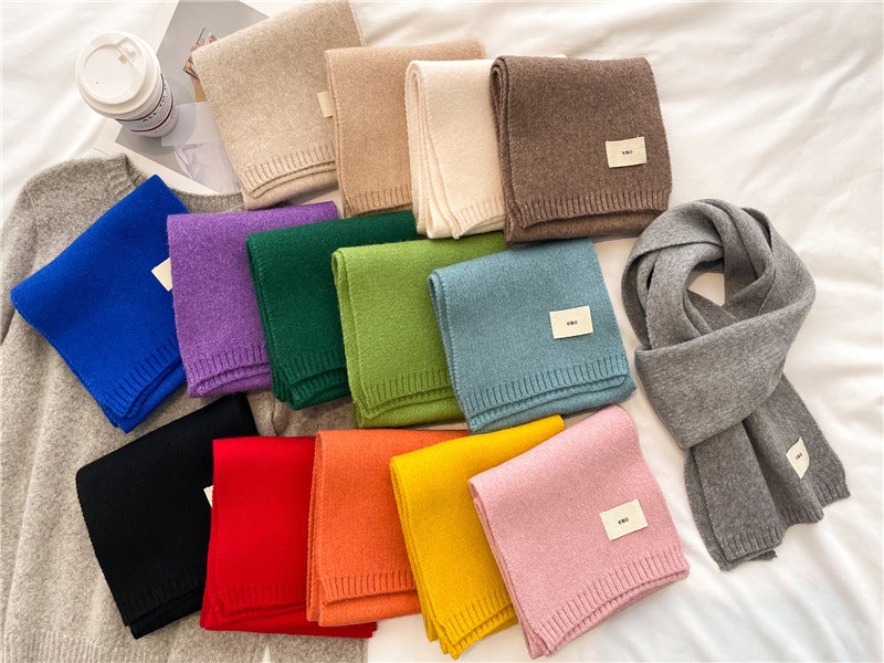 Knitted Scarf Solid Color All-match Autumn and Winter Warm Scarf Long Student Scarf Candy Color Bright Basic Korean Style - Image 4