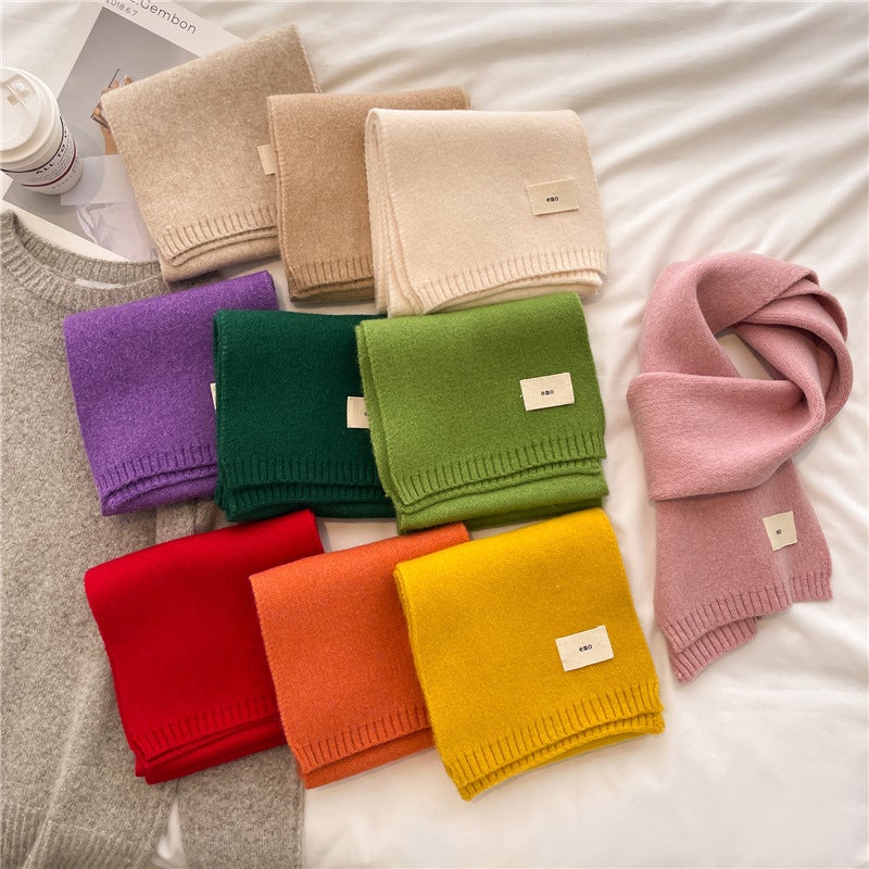 Knitted Scarf Solid Color All-match Autumn and Winter Warm Scarf Long Student Scarf Candy Color Bright Basic Korean Style - Image 3