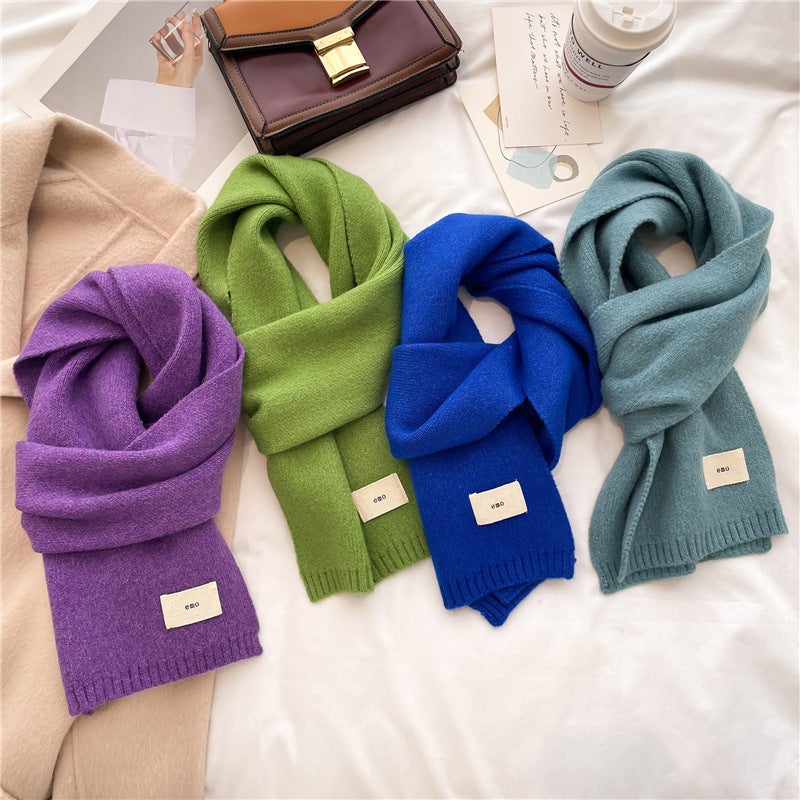 Knitted Scarf Solid Color All-match Autumn and Winter Warm Scarf Long Student Scarf Candy Color Bright Basic Korean Style - Image 5