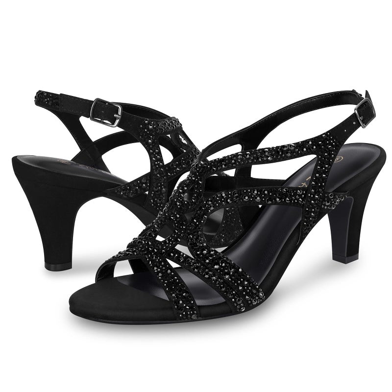 PIZZ ANNU Women's Amelia Heels Sandals Sparkle Crystal Open Toe Slingback High Heel Sandals Dress Pumps Shoes for Party Wedding, Black 6.5 - Image 4