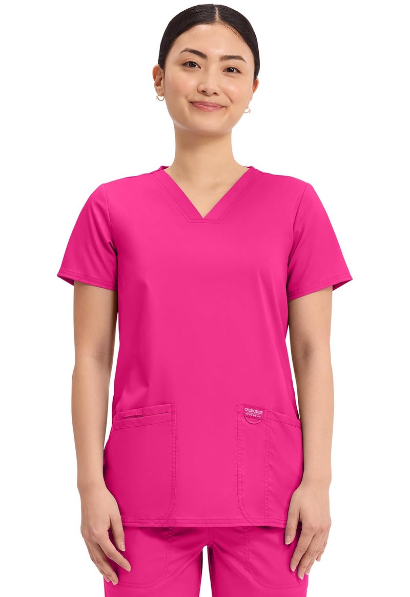 Cherokee Medical Women's Scrub Top V-Neck Modern Classic Fit with 3 Pockets, Ultra Soft and 2-Way Stretch Fabric - WW620, XS, Electric Pink - Image 1