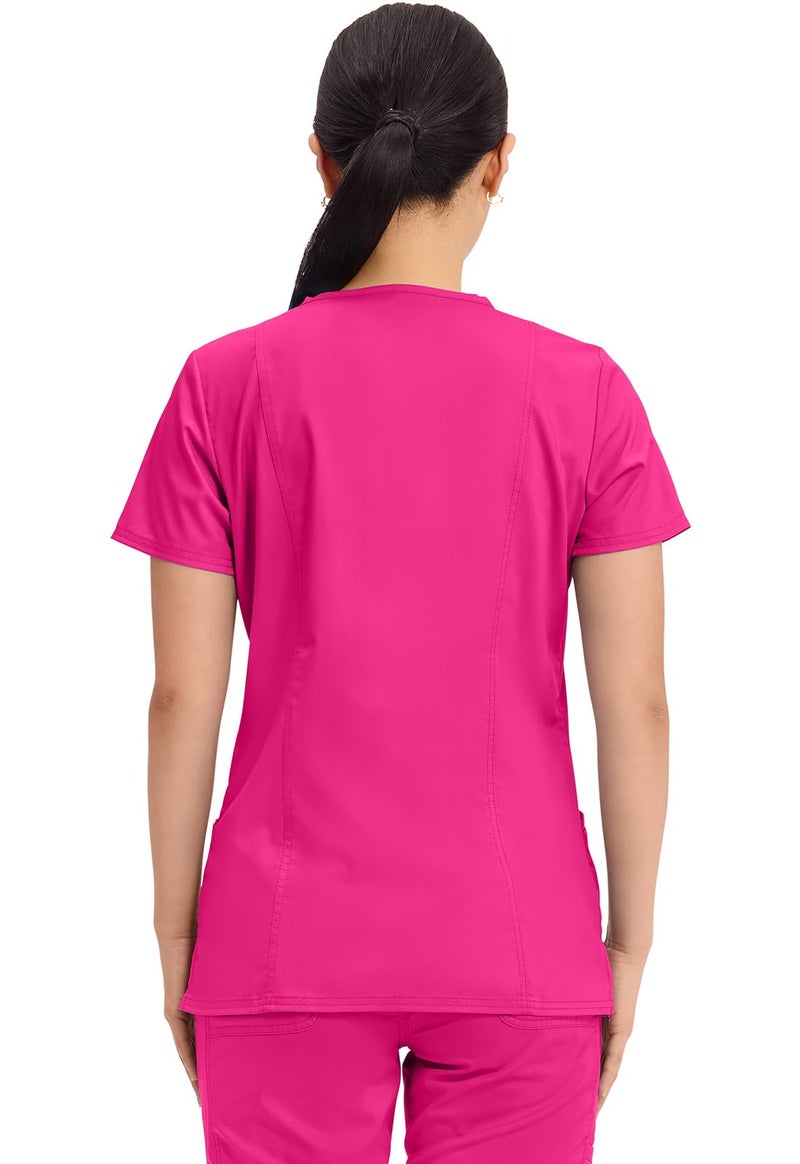 Cherokee Medical Women's Scrub Top V-Neck Modern Classic Fit with 3 Pockets, Ultra Soft and 2-Way Stretch Fabric - WW620, XS, Electric Pink - Image 4