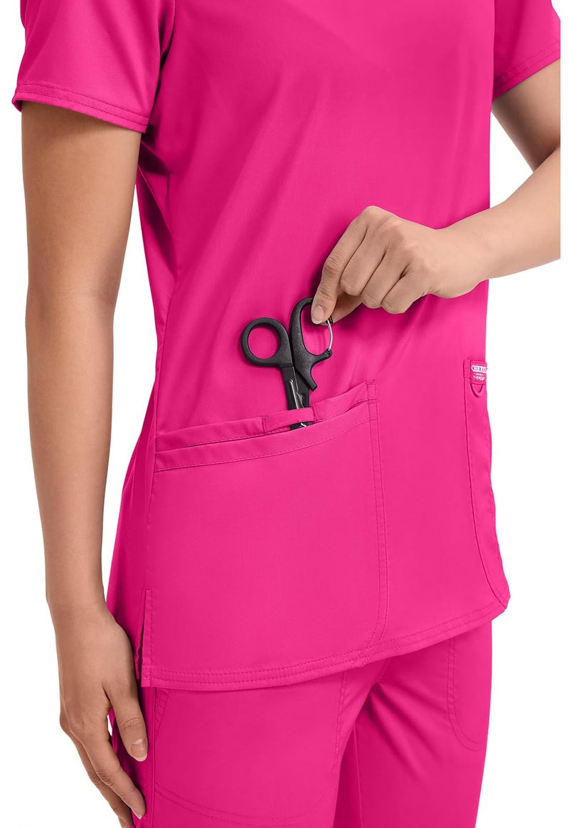 Cherokee Medical Women's Scrub Top V-Neck Modern Classic Fit with 3 Pockets, Ultra Soft and 2-Way Stretch Fabric - WW620, XS, Electric Pink - Image 2