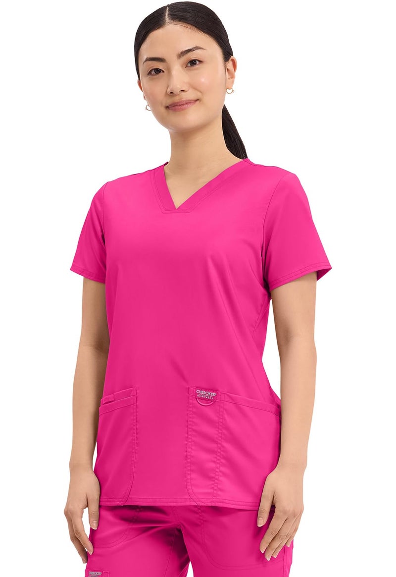 Cherokee Medical Women's Scrub Top V-Neck Modern Classic Fit with 3 Pockets, Ultra Soft and 2-Way Stretch Fabric - WW620, XS, Electric Pink - Image 3
