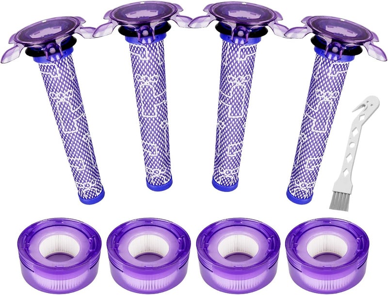 Lemige طقم استبدال الفلتر الجديد V7 V8 لمكنسات Dyson V7 V8 Slim Animal Absolute Motorhead SV10 SV11 SV25 اللاسلكية، 4 فلاتر أولية نجمية جديدة و4 فلاتر نهائية HEPA، رقم القطعة 965661-05 و967478-05 - Image 1