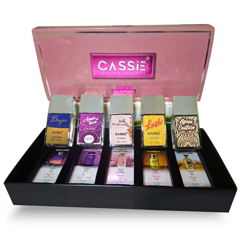 CASSiE Perfume Gift Box 5pcs set for woman | Amor Loco, Belle, Boujee, Lush, Africa Couture | 20ml each | by CASSiE Perfumes - Image 1