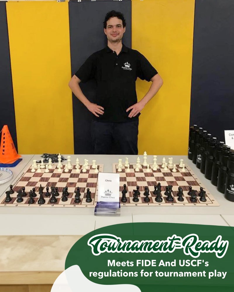 WE Games Best Value Tournament Chess Set - Includes 34 Chessmen, Roll Up Green Vinyl Chess Board, Storage Bag for Pieces, Instructions and Equalizer Dice, Travel Board Games for Adults - Image 4