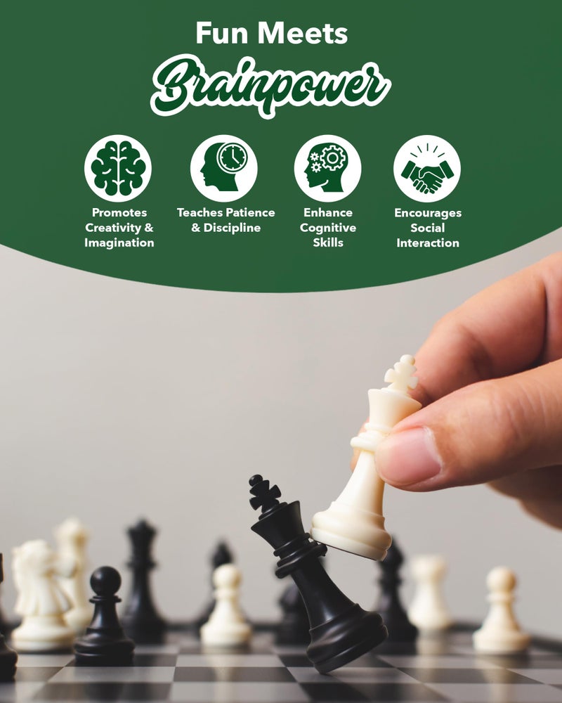 WE Games Best Value Tournament Chess Set - Includes 34 Chessmen, Roll Up Green Vinyl Chess Board, Storage Bag for Pieces, Instructions and Equalizer Dice, Travel Board Games for Adults - Image 5