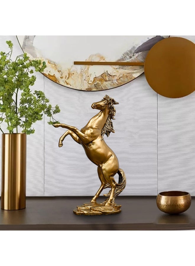 Decorhills Standing Horse Resin Statue Decor, 100% Handmade Modern Horse Sculpture Handicraft, Collectible Figurines Art Crafts Gift Office Bookshelf Display Majestic Sculpture in Captures Decor Gold - Image 5