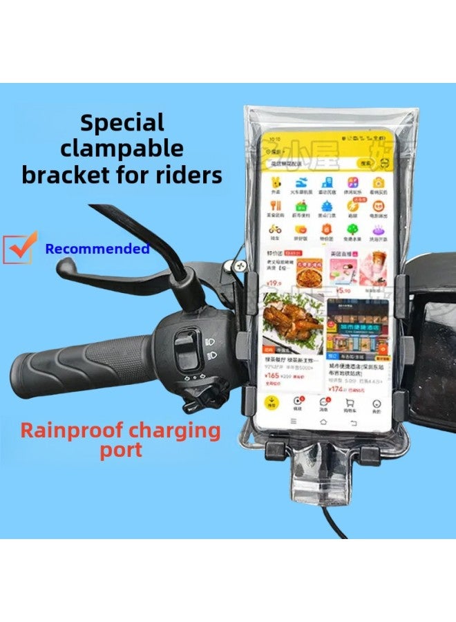 general Universal Take-out Rider Dedicated Mobile Phone Waterproof Bag Rechargeable Clip Holder Touch Screen Charging Hole Rain Cover-Color:Rechargeable Mobile Phone Transparent Waterproof Bag-2 Pieces - Image 3