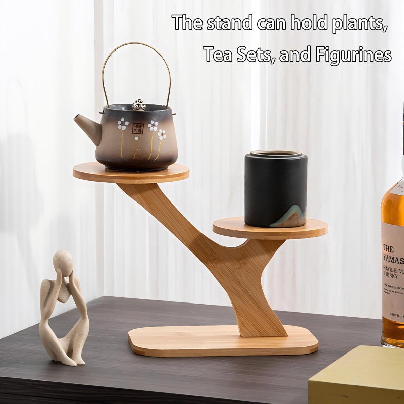 SRTFINE 2 Tiered Desk Plant Stand Bamboo Tree Plant Shelf Tabletop Succulent Herb Stand Desktop Plant Stand Indoor Plant Rack for in Living Room Office Decoration (2 Tiered) - Image 2