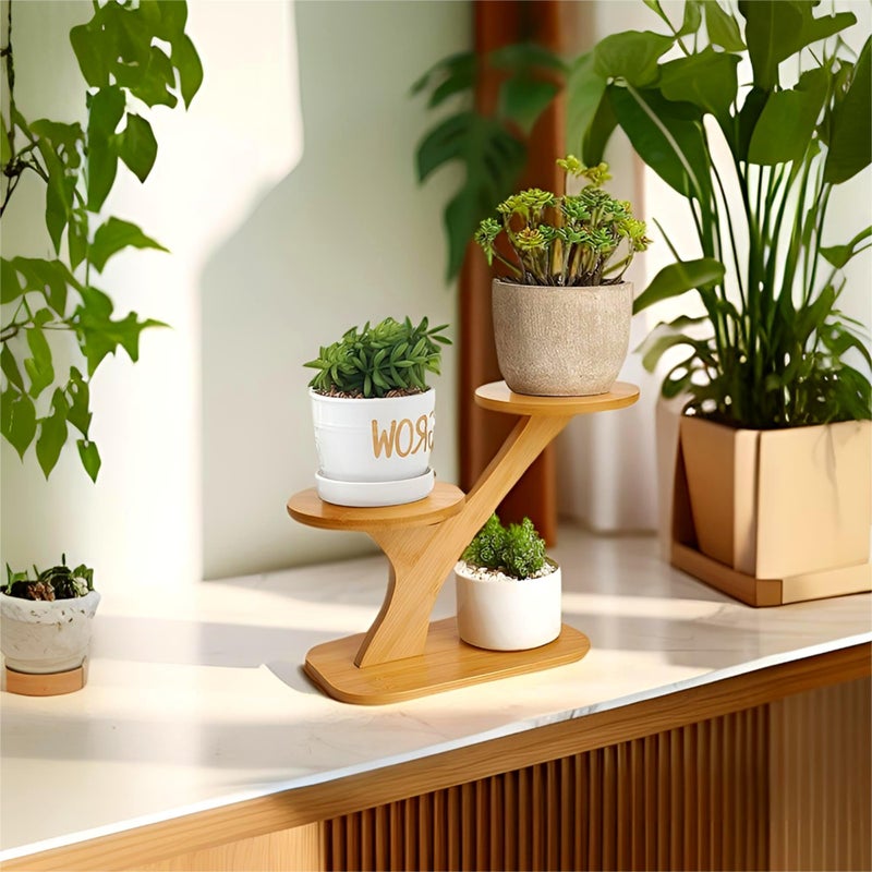 SRTFINE 2 Tiered Desk Plant Stand Bamboo Tree Plant Shelf Tabletop Succulent Herb Stand Desktop Plant Stand Indoor Plant Rack for in Living Room Office Decoration (2 Tiered) - Image 5