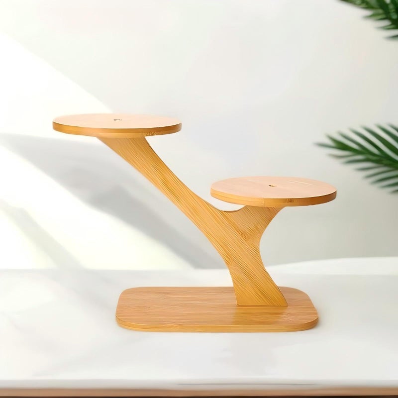 SRTFINE 2 Tiered Desk Plant Stand Bamboo Tree Plant Shelf Tabletop Succulent Herb Stand Desktop Plant Stand Indoor Plant Rack for in Living Room Office Decoration (2 Tiered) - Image 1