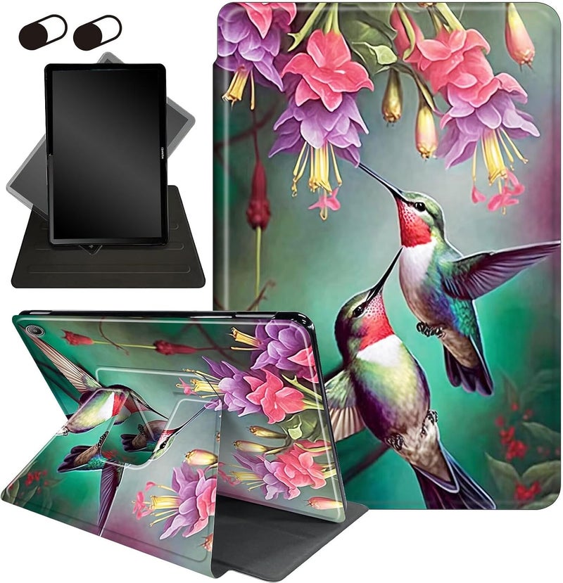 Mxfdegf Case for All-New Fire HD 8 & 8 Plus Tablet (12th /10th Gen, 2022/2020),360 Degree Rotating Stand Smart Protective Cover Case,for Amazon Fire HD 8 inch Tablets (2022/2020),Hummingbird Red Flowers - Image 1