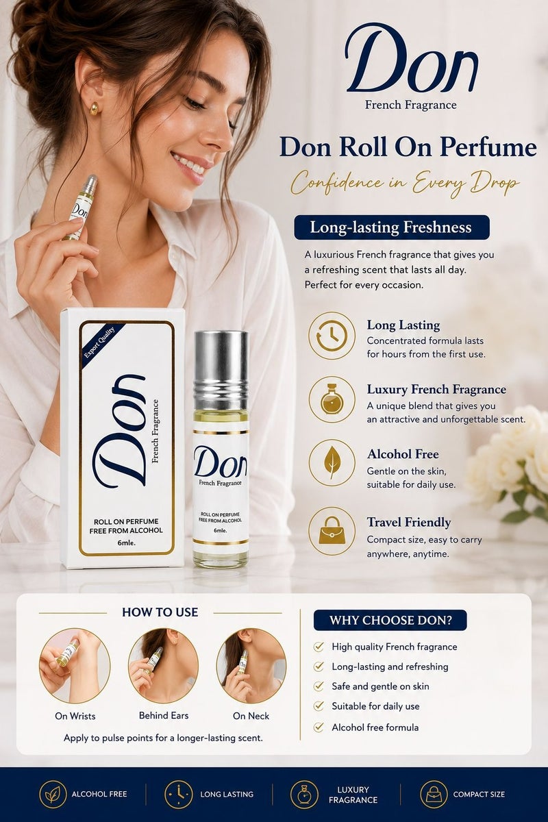don Rifas Don French Fragrance Roll-On Perfume Free From Alcohol White 6 ml - Image 3