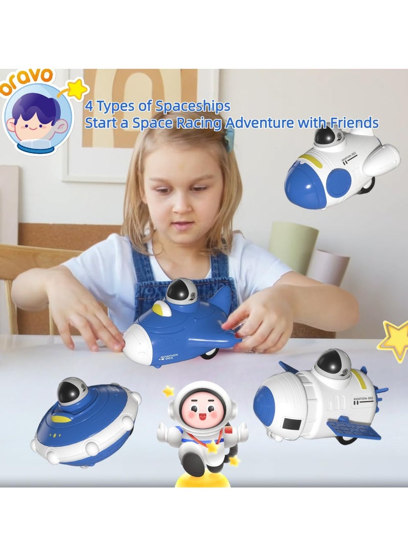 SOLARAE 4Pcs Space Press and Go Car Toys Set for Toddlers, Inertia Car Toy Set, Pull Back Cars, Space Theme Playset with Astronauts, Rocket Ship Toy for Kids Aged 3+ - Image 2