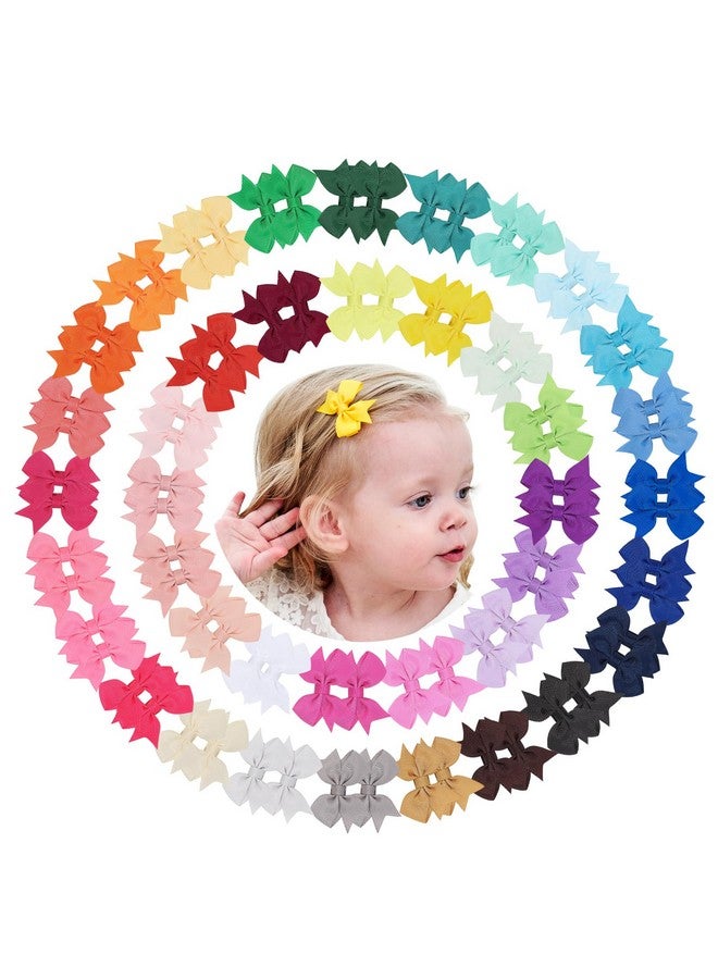 doboi 80Pcs 2'' Baby Girls Fully Lined Grosgrain Boutique Solid Color Ribbon Mini Hair Bows Clips For Teens Infants Kids Toddlers Newborn Children Set Of 40 Pairs - Image 1
