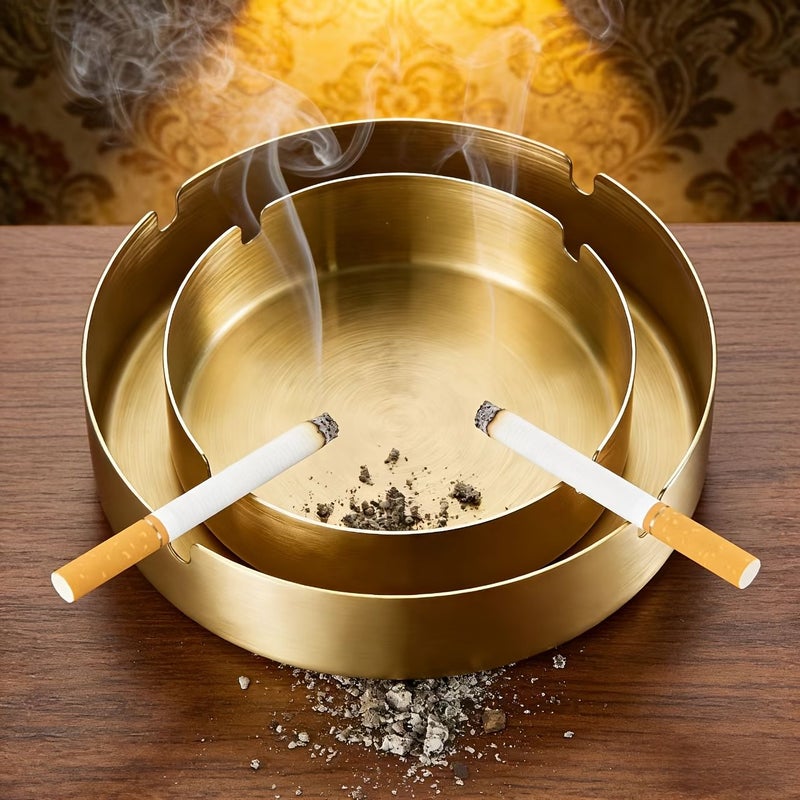 2 Pack Round Stainless Steel Ashtray Silvery Portabler Desktop Metal Ashtray Anti Scald Home Office Terrace Decoration - Image 5