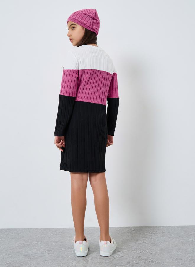 ستايلي طقم منسق من فستان بنمط كتل الالوان مع بينيه - Image 5