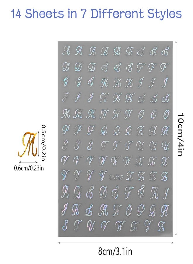 LLOUSSAK 14 Sheets Letter Nail Stickers for Nail Art, 3D Self-Adhesive Black White Gold Silver Old English Nail Letter Stickers, Nail Art Stickers DIY Decoration Nail Accessories for Women Girls - Image 2