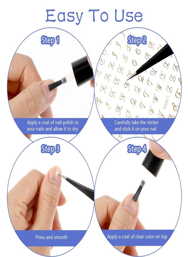 LLOUSSAK 14 Sheets Letter Nail Stickers for Nail Art, 3D Self-Adhesive Black White Gold Silver Old English Nail Letter Stickers, Nail Art Stickers DIY Decoration Nail Accessories for Women Girls - Image 4