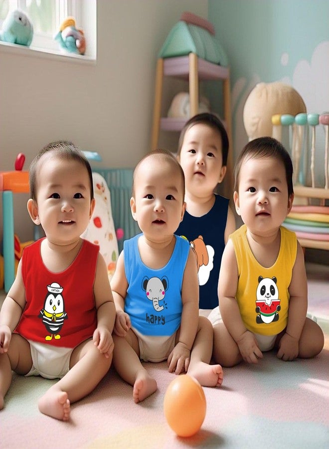 Kwitchy تيشيرتات بدون أكمام للأطفال من Kwitchy، مناسبة للأولاد والبنات | تيشيرتات قطنية | تيشيرتات صيفية | تيشيرتات مطبوعة (تيشيرتات فقط) (عبوة من 5 قطع) (12-18 شهرًا، متعددة الألوان) - Image 3