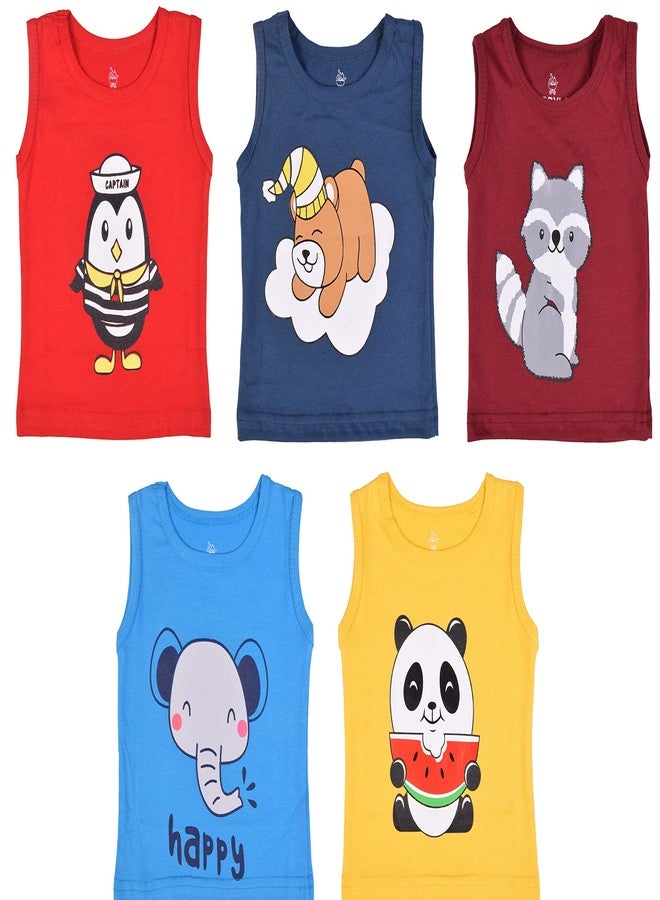 Kwitchy تيشيرتات بدون أكمام للأطفال من Kwitchy، مناسبة للأولاد والبنات | تيشيرتات قطنية | تيشيرتات صيفية | تيشيرتات مطبوعة (تيشيرتات فقط) (عبوة من 5 قطع) (12-18 شهرًا، متعددة الألوان) - Image 4