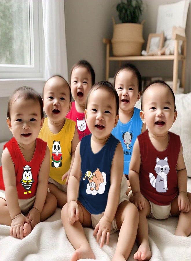 Kwitchy تيشيرتات بدون أكمام للأطفال من Kwitchy، مناسبة للأولاد والبنات | تيشيرتات قطنية | تيشيرتات صيفية | تيشيرتات مطبوعة (تيشيرتات فقط) (عبوة من 5 قطع) (12-18 شهرًا، متعددة الألوان) - Image 2