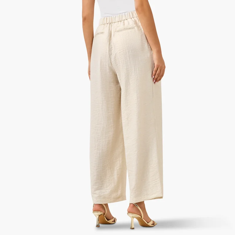 Iconic Iconic Pleat Detail Pants with Pockets and Semi-Elasticated Waist
