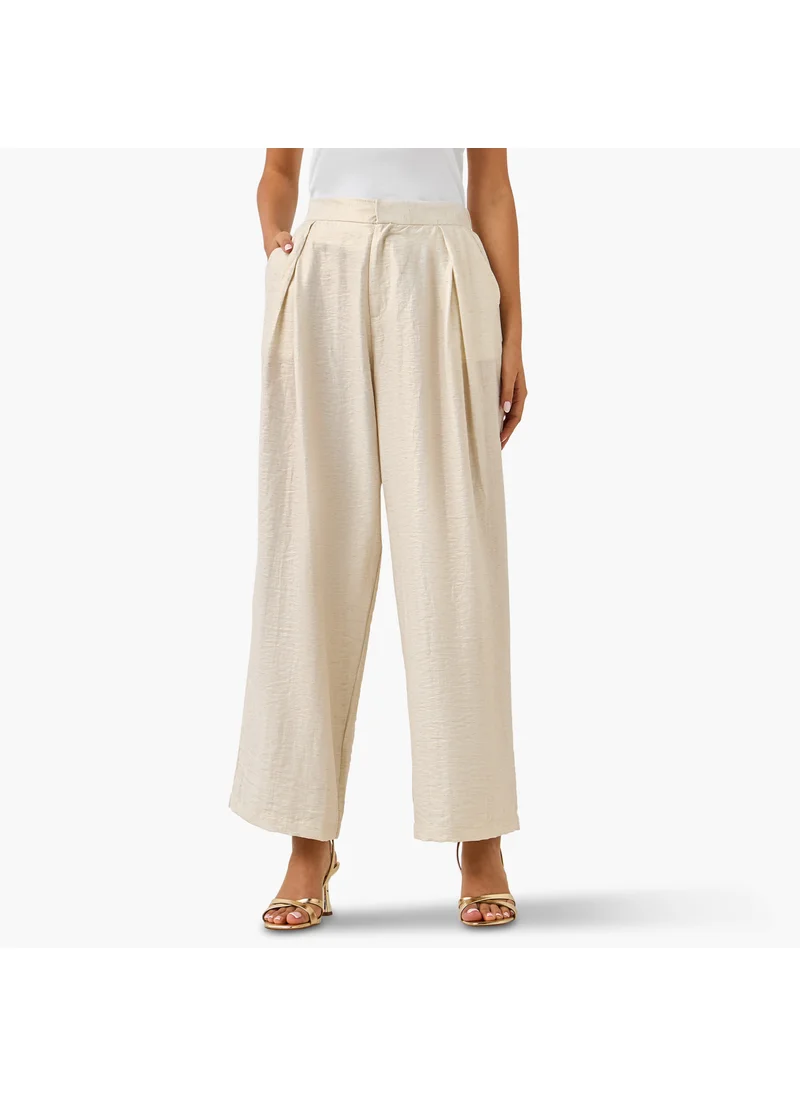 Iconic Iconic Pleat Detail Pants with Pockets and Semi-Elasticated Waist