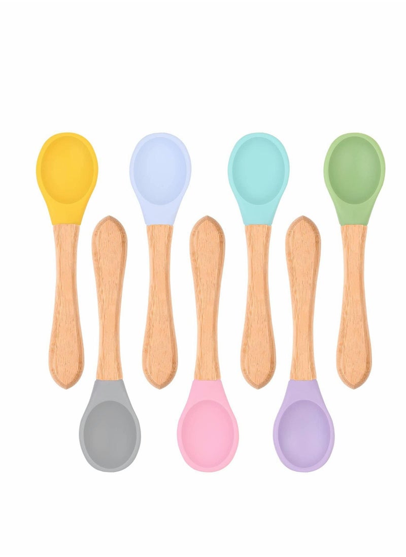 Excefore Baby Spoon, 7 Pcs Baby Feeding Spoons with Soft Curved Silicone Tips, Bamboo Natural Safe Weaning Feeding Spoons, BPA-Free, Safe Utensils for Toddlers Kids Infants, for Toddler Self Feeding Training  - Image 1