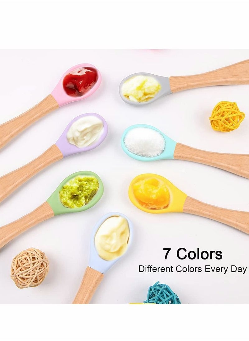 Excefore Baby Spoon, 7 Pcs Baby Feeding Spoons with Soft Curved Silicone Tips, Bamboo Natural Safe Weaning Feeding Spoons, BPA-Free, Safe Utensils for Toddlers Kids Infants, for Toddler Self Feeding Training  - Image 5