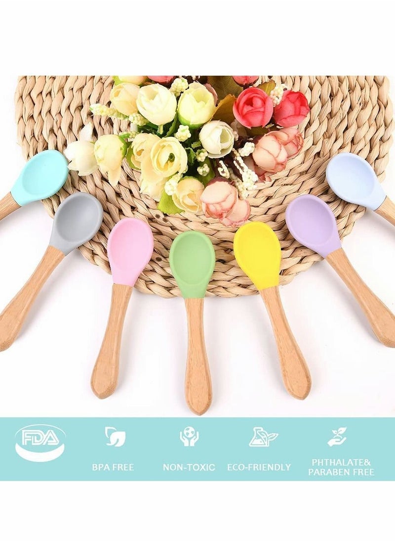 Excefore Baby Spoon, 7 Pcs Baby Feeding Spoons with Soft Curved Silicone Tips, Bamboo Natural Safe Weaning Feeding Spoons, BPA-Free, Safe Utensils for Toddlers Kids Infants, for Toddler Self Feeding Training  - Image 2