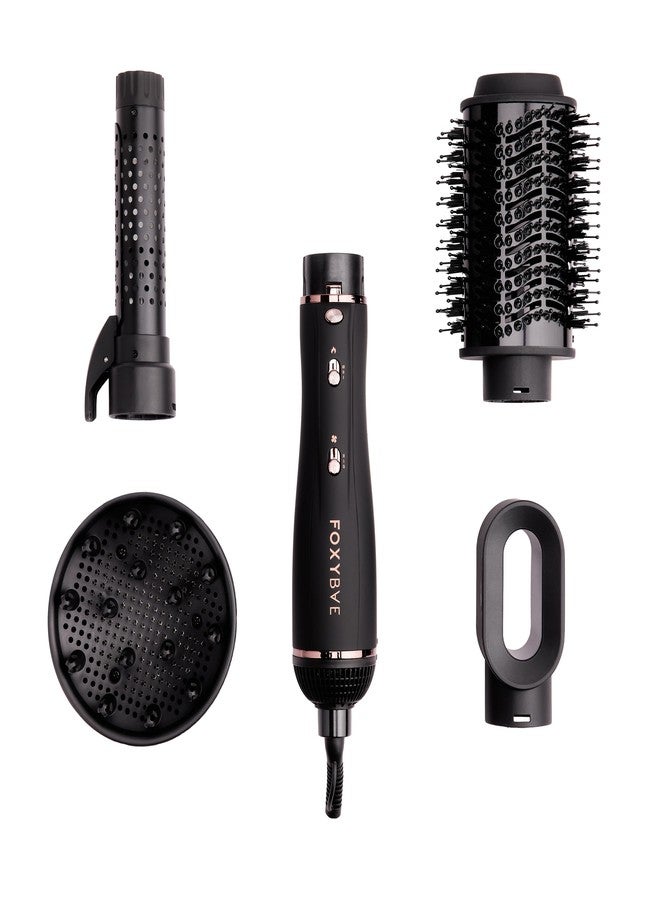 Foxybae Super Styler – 4-in-1 Blow-Dryer Brush Set - Diffuser, Blowout-Brush, 1.25” Curling Barrel & Drying Cylinder - Voluminous, Frizz-Free Hair - Dryer, Straightener & Curler (Black Rose-Gold) - Image 1