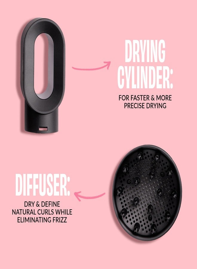 Foxybae Super Styler – 4-in-1 Blow-Dryer Brush Set - Diffuser, Blowout-Brush, 1.25” Curling Barrel & Drying Cylinder - Voluminous, Frizz-Free Hair - Dryer, Straightener & Curler (Black Rose-Gold) - Image 4