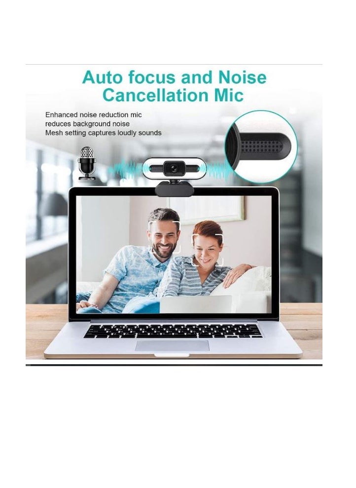 Generic - Full HD Webcam with Ring Light 1080P 2.1 MP - Ring Light with 3 Light Modes - 1080 / 30FPS - Stable Clear - Driver-free - Noise Reduction Webcam Rotatable USB Web Computer Live Camera - Image 1