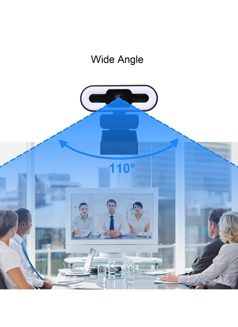 Generic - Full HD Webcam with Ring Light 1080P 2.1 MP - Ring Light with 3 Light Modes - 1080 / 30FPS - Stable Clear - Driver-free - Noise Reduction Webcam Rotatable USB Web Computer Live Camera - Image 1